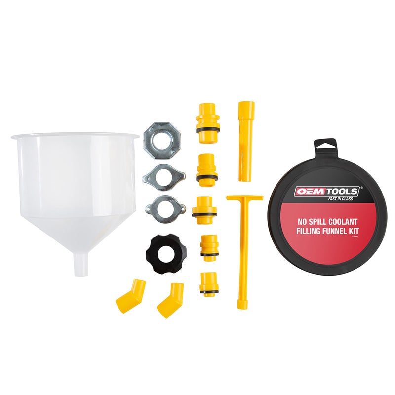 OEMTOOLS No-Spill Coolant Funnel Kit  15 Piece Fluid and Oil Funnel Set  Allows Access To Hard-To-Reach Radiators - Image 2